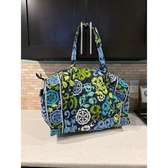 Disney Parks Vera Bradley Where's Mickey Large Blue Green Duffle Tote Bag